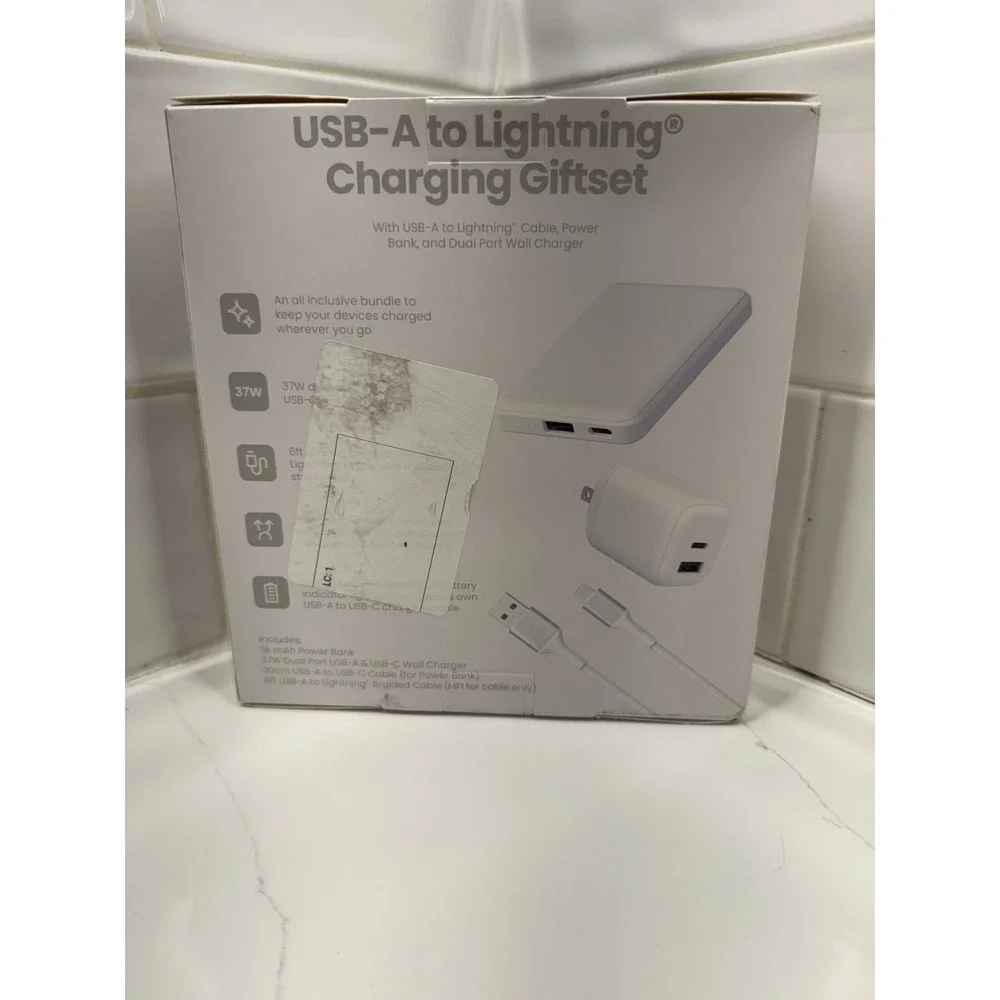 GEMS USB-A to USB-C Charging Gift Set - Power bank - USB-A Adapter - Cable WHITE